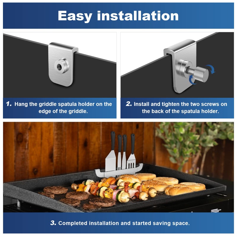 tonhui 2 Pack Griddle Spatula Holder  10 Inch Stainless Steel Barbecue Tool Hold Rack  Outdoor Picnic Griddle Accessories for Blackstone  Royal Gourmet and Other Flat Top Griddle - Image 3